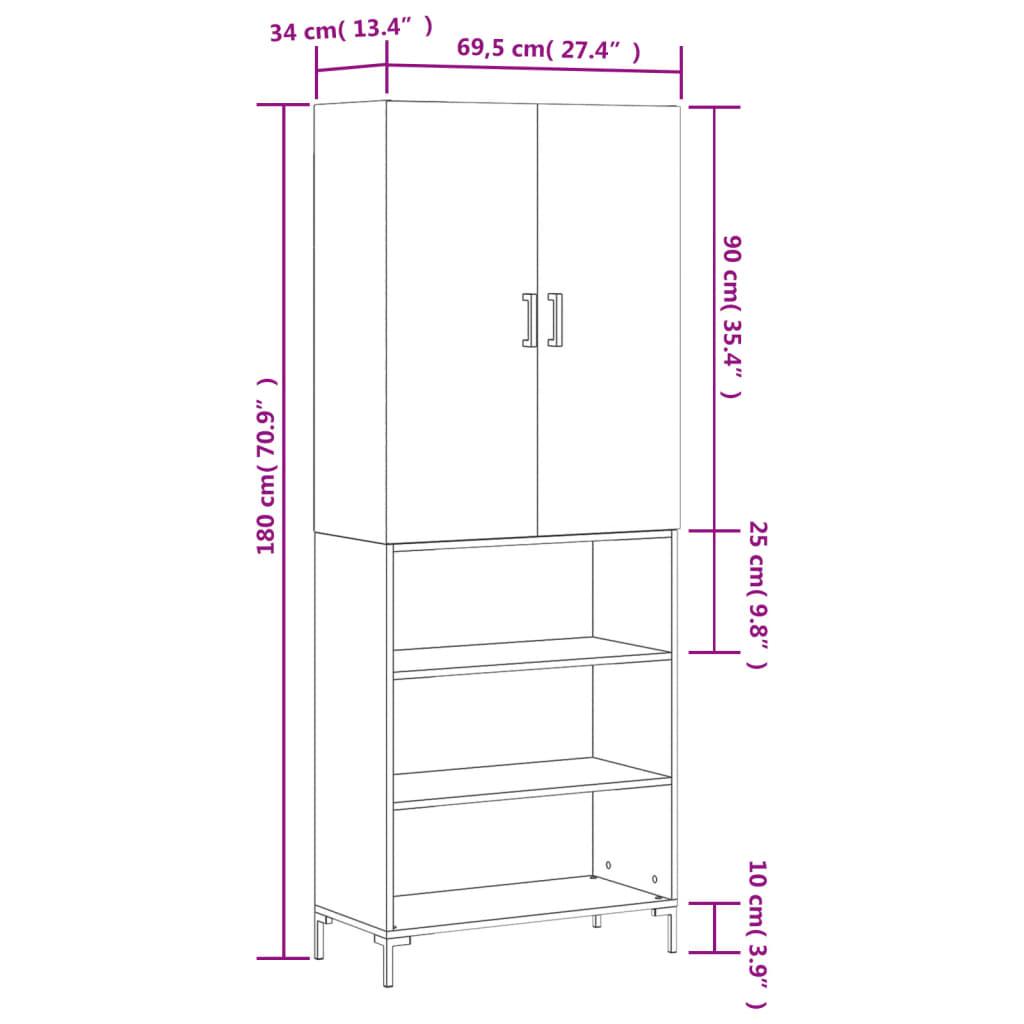 Highboard Concrete Grey 69.5 X 34 X 180 Cm Particleboard