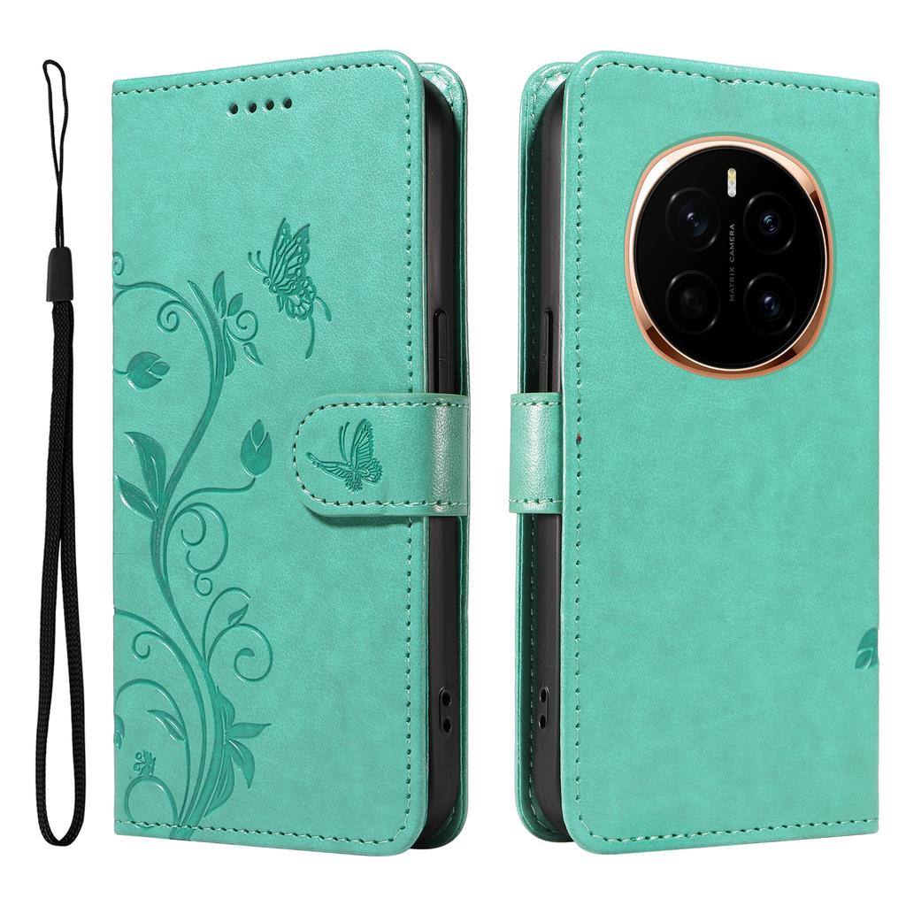 For Honor Magic7 5G PU Leather Cases Flower Pattern Wallet Stand Phone Cover with Strap