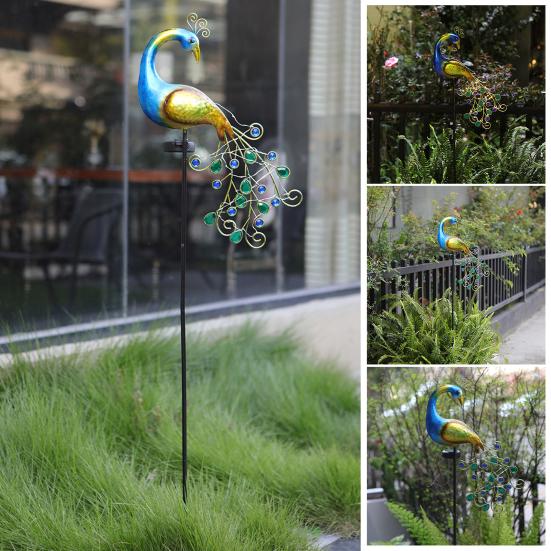 Yousheng Solar Peacock Garden Stake Light Waterproof Metal Decorative Landscape Path Lights for Outdoor Patio Lawn Yard Decoration