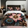 Pillowcase Quilt Cover Three-Piece Set,Retro Ethnic Style Flower Pattern,Exquisite And Elegant,Skin-Friendly And Breathable