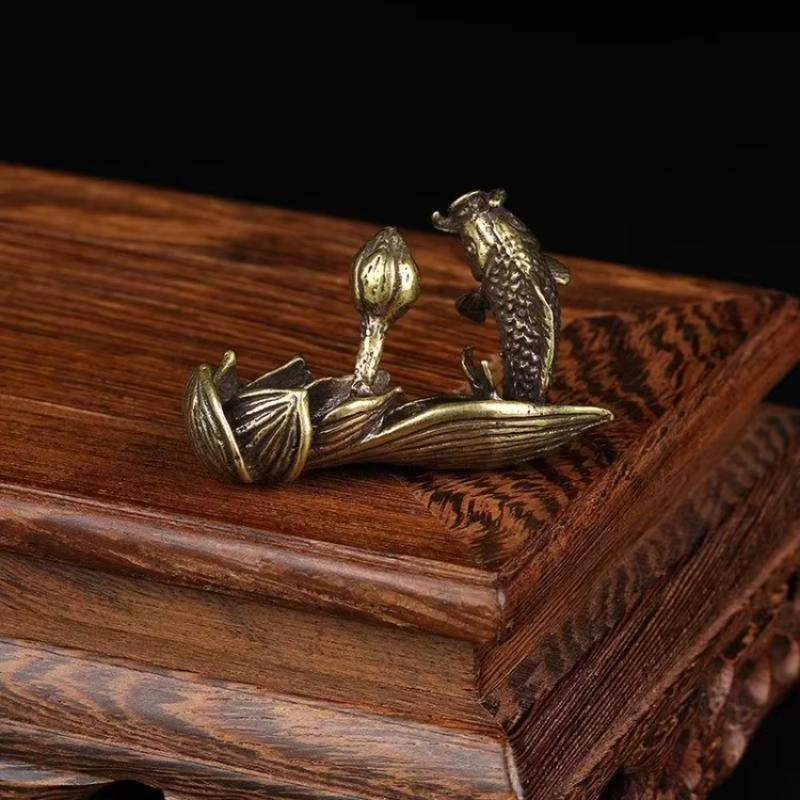Brass Lotus Carp Fragrance Plug Retro Metal Zen Decoration Home Living Room Potted Fish Tank Landscape Decor Office DesktopDecor