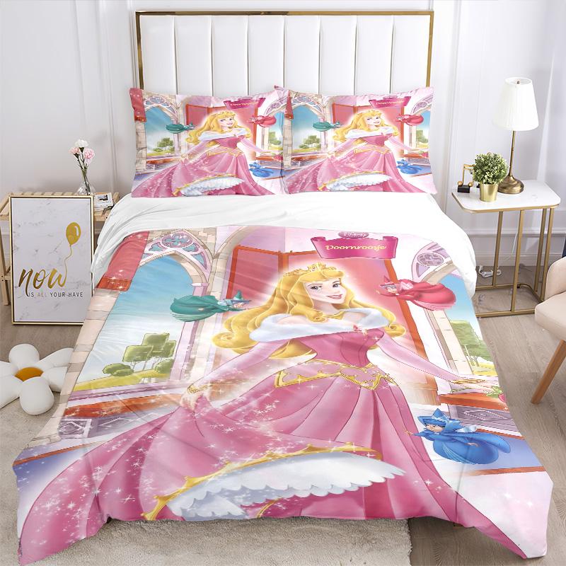 Princess Aurora'S Castle Print 3Pcs Bedding Setduvet Cover With 2 Bedropillowcase Home Birthday Gift