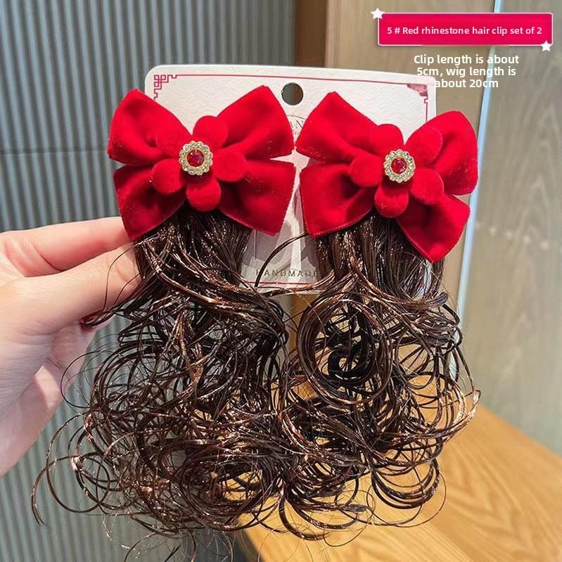 New Year Hair Accessories , Bow Clips, Hair Flowers & Wig Braids, Festive Red Headwear for Kids, Perfect for Chinese New Year.