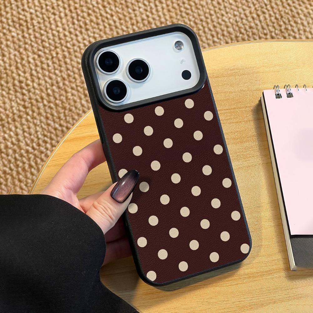 Retro beige polka dot pattern phone case suitable for iPhone17 16 15 14 13 12 11Pro/Max/Plus anti drop and shockproof back cover