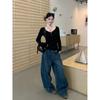 T Shirt For Women Oversize V Neck Long Sleeve With Embroidery For Casual And Yoga