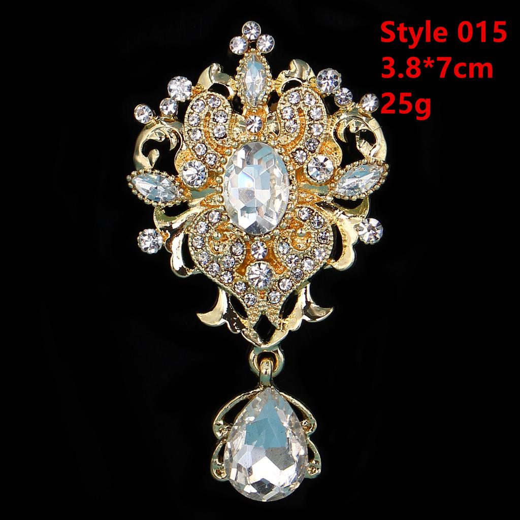 DIEZI Luxury Gold Silver Color Crystal Brooches for Women Girls Wedding Bridal Bouquet Water Drop Flower Brooch Pins Accessories