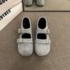Fashion Mary Jane shoes women's shoes large size 2025 new belt buckle ugly cute shoes one word with shallow cotton shoes women