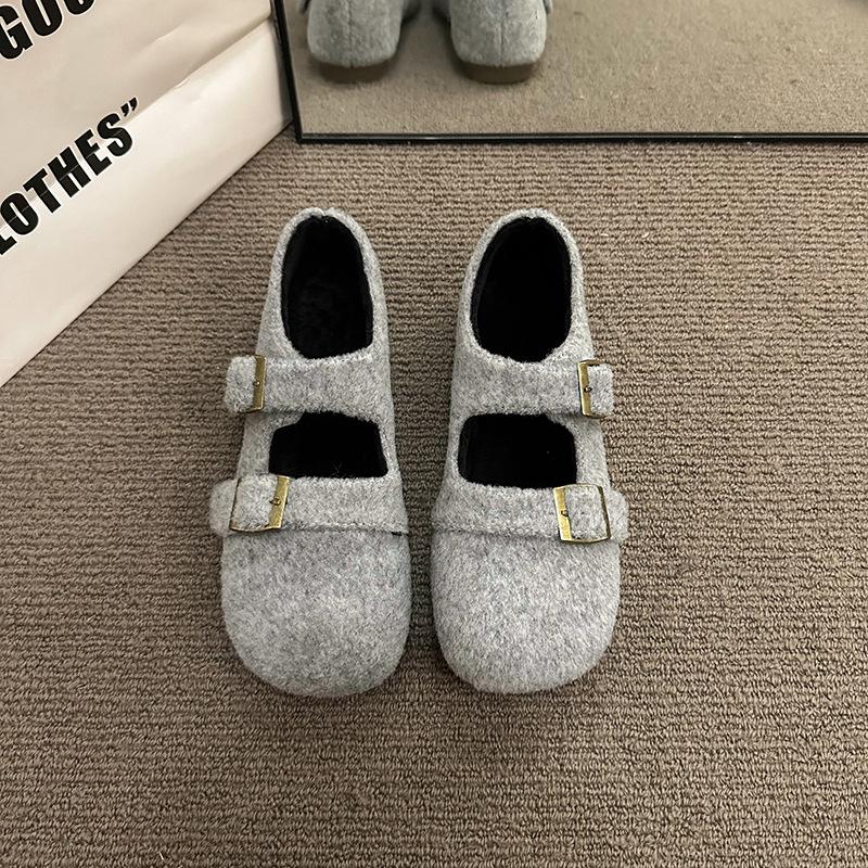 Fashion Mary Jane shoes women's shoes large size 2025 new belt buckle ugly cute shoes one word with shallow cotton shoes women
