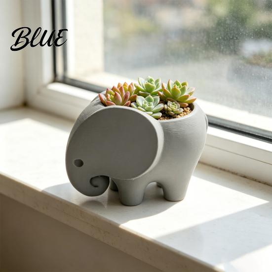 Resin Animal Figurine Desktop Ornaments Elephant Pot Planter 3D Printed Cute Small Printing Ornaments Multi-Purpose Flowerpot And Pen Holder