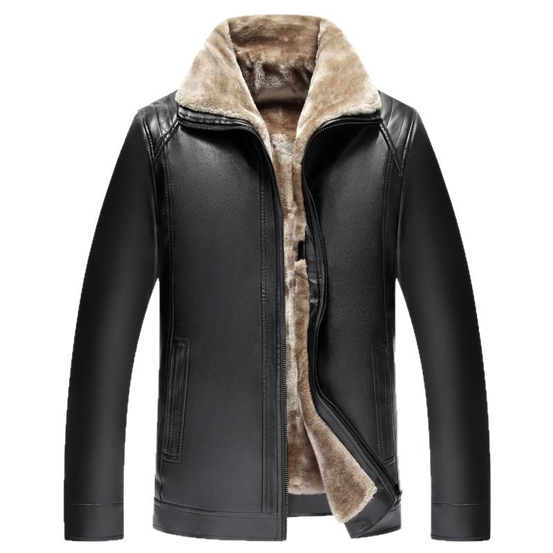 Spot autumn and winter new fur integrated leather jacket men's fleece thickened stand-up collar casual leather jacket leather jacket