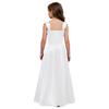 Robe de Soirée Satinée Fleurie pour Fille Sans Manches Corsage Froncé Taille Basse Asymétrique Robe Coupe A Ligne Fente Latérale pour Mariage Baptême