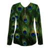 Elegant Casual Comfortable Style Painting Peacock Feather Elements Printing Pattern Code Women's Clothing Crew Neck Zipper Long Sleeve