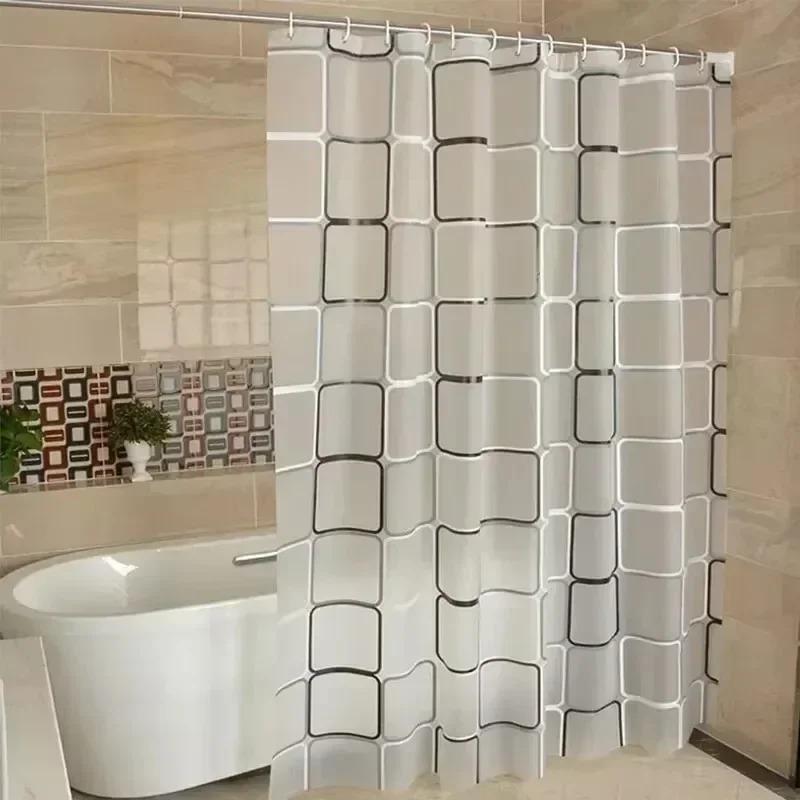 1PCS Bathroom Shower Curtains Waterproof Modern Geometric Plaid Pattern Household Decoration Translucent Good Quality