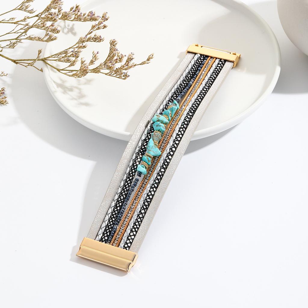 Stone Leather Bracelet for Women Retro Multilayer Crystal Snake Skin Wide Bangles Jewelry Gifts