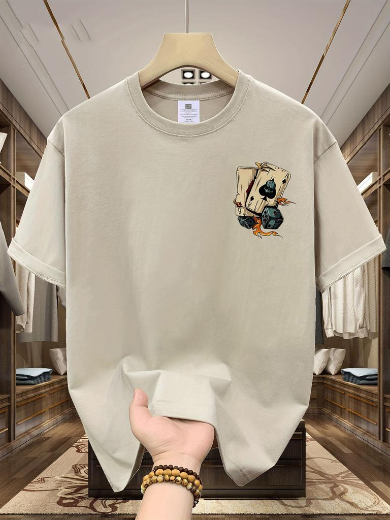 Męska letnia modna casualowa luźna kreatywna koszulka sportowa z okrągłym dekoltem i krótkim rękawem ze 100% czystej bawełny z nadrukiem pokera i kości