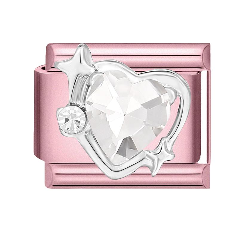 Fashion Zircon Pink Butterfly Star Bow Flower Rabbit Italian Charm Links Fit 9MM Stainless Steel Bracelet Women DIY Making Gift
