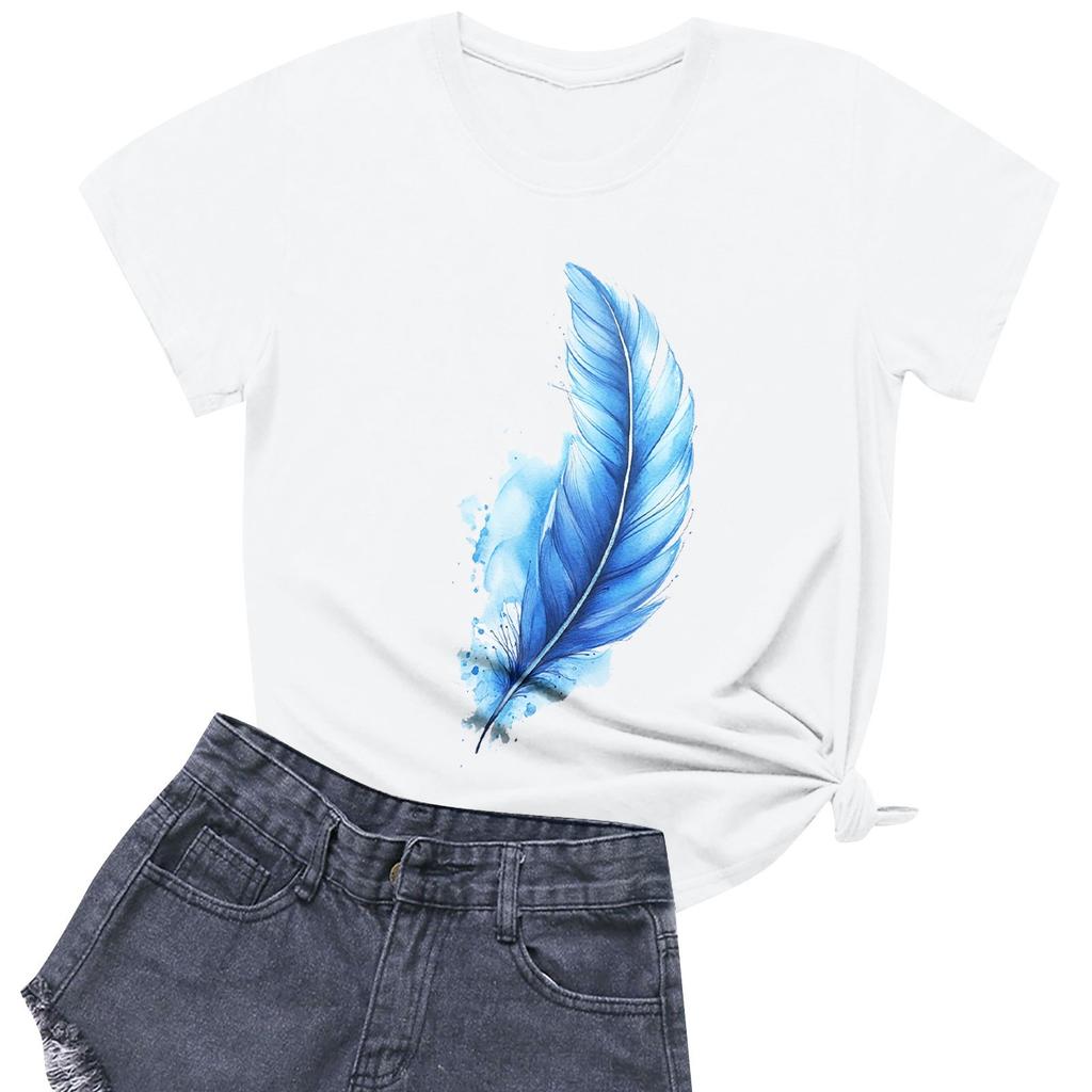 Women's Fashion Casual Printed Short Sleeve Round Neck Pullover Tops