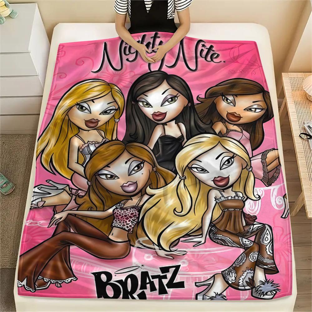 1pz Coperta di Flanella con Stampa Bratz, Alta Qualità per Tutte le Stagioni, Arredamento per la Casa, Calore e Comfort, Perfetta per Regali di Natale