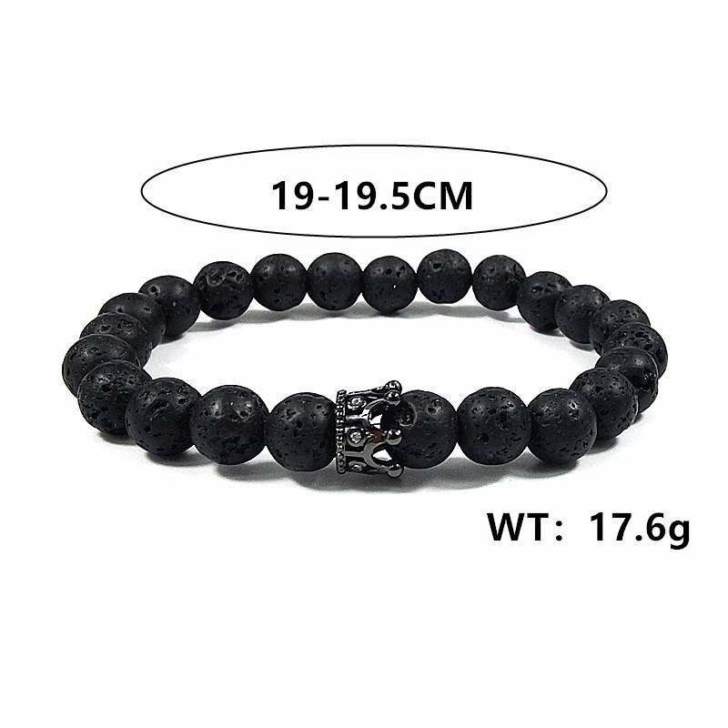 European & American Zirconia Crown Bracelet with Volcanic Stone & White Pine Beads