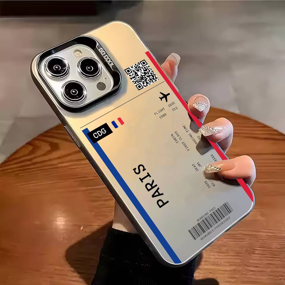 Boarding Pass Plane Ticket Phone Case For iPhone 17,16,15,14,13,12,11,Pro Max,Plus Candy Silver Cover