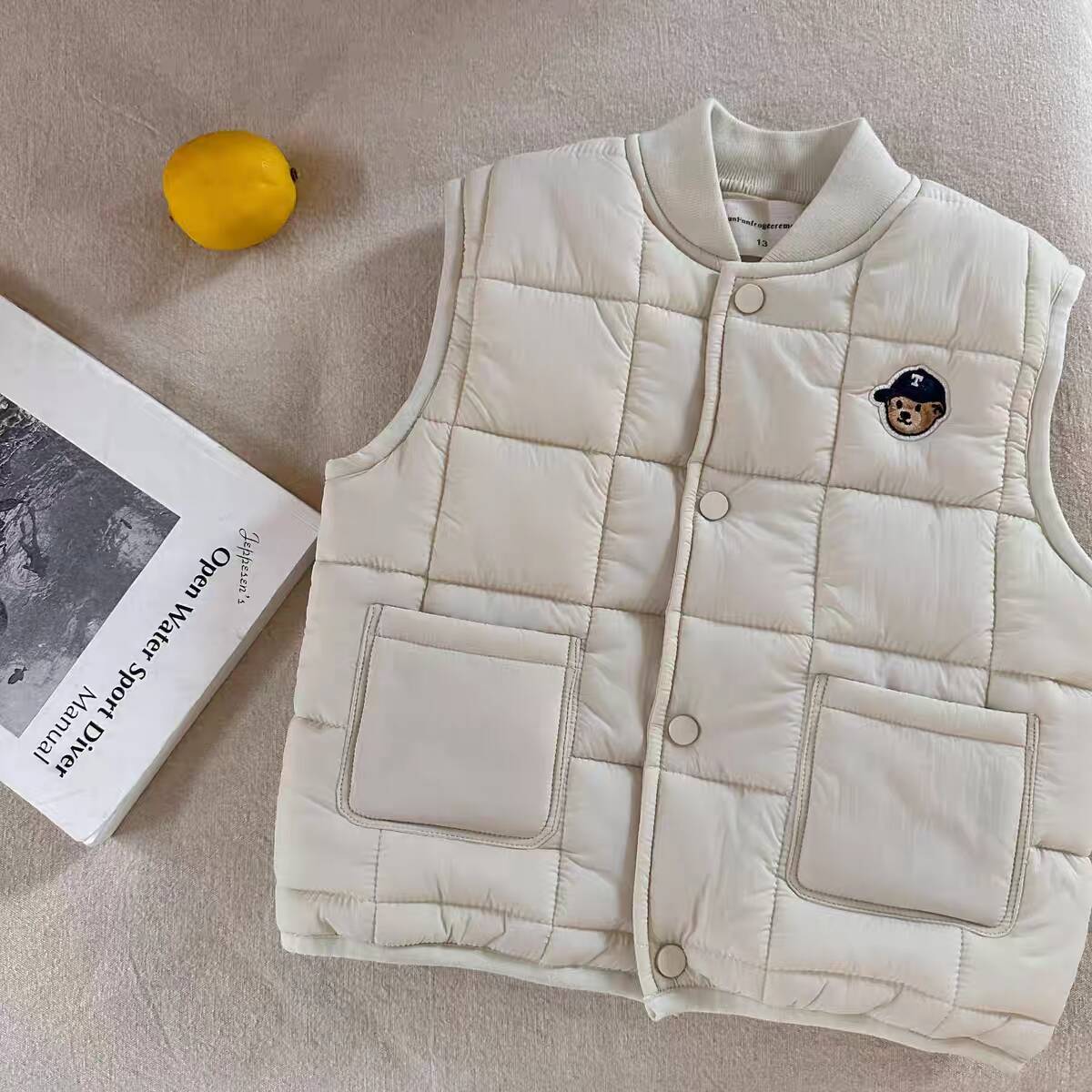 Boys Thick Padded Vest with Bear Print Warm Sleeveless Jacket for Kids 80