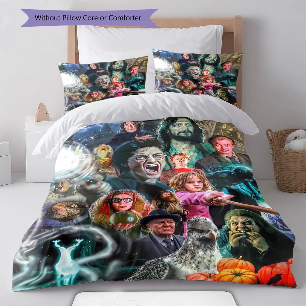 Magic School Story Pattern Bedding Quilt Set Quilt Cover Pillowcase Home Decoration Gift (1 * duvet cover + 2 * pillowcase, without core)