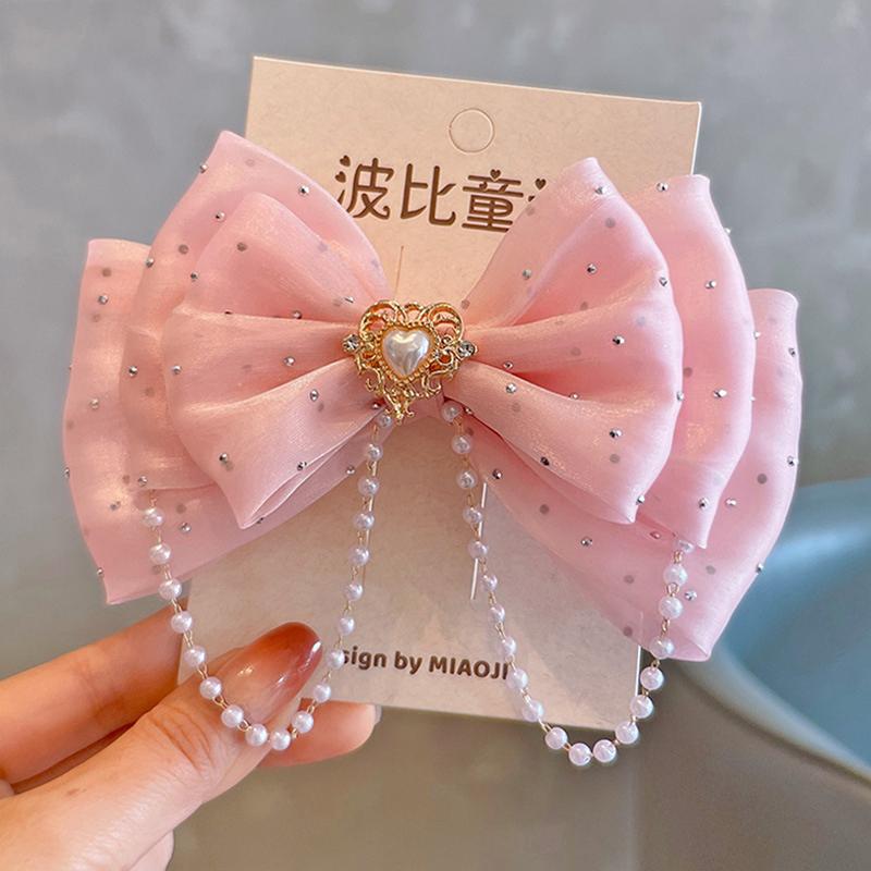 Pearl Bow Girl Headwear Mesh Velvet Hair Clip Party Girl Dance Hair Accessory Hair Clip Red Cute Little Girl Hair Accessories