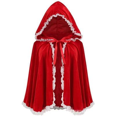 Anime-Inspired Little Red Riding Hood Costume with Hooded Cloak and Lace Trim