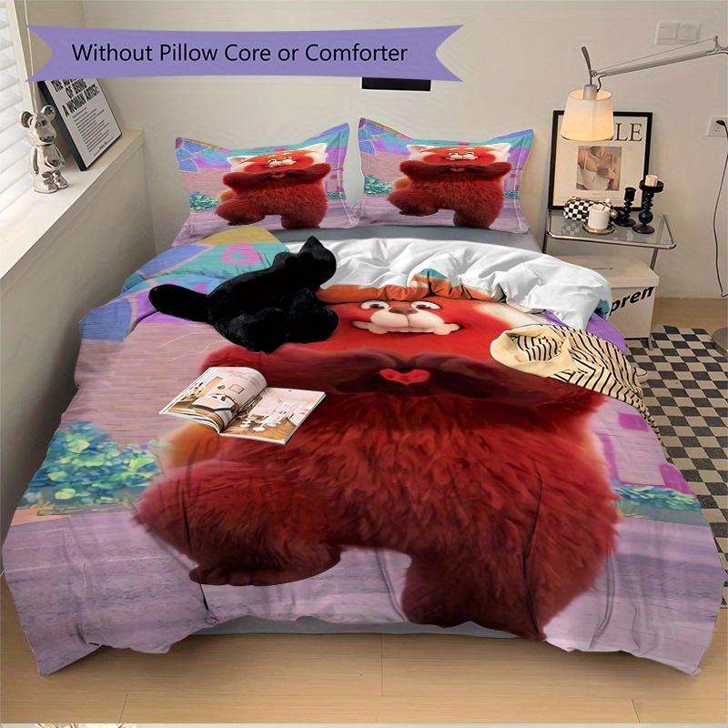 3pcs Happy Red Panda Turning Red Bedding Set, Includes 1 Quilt Cover and 2 Pillowcases, Comfortable Bedding with Stylish Design for Bedroom,