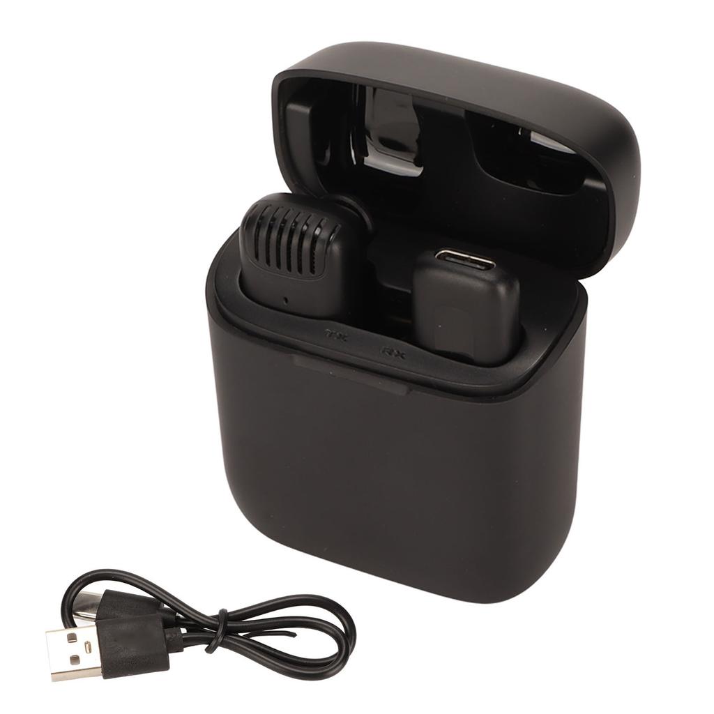 Wireless Lavalier Microphone Noise Reduction Plug and Play Clip On Lapel Mic with Charging Case for