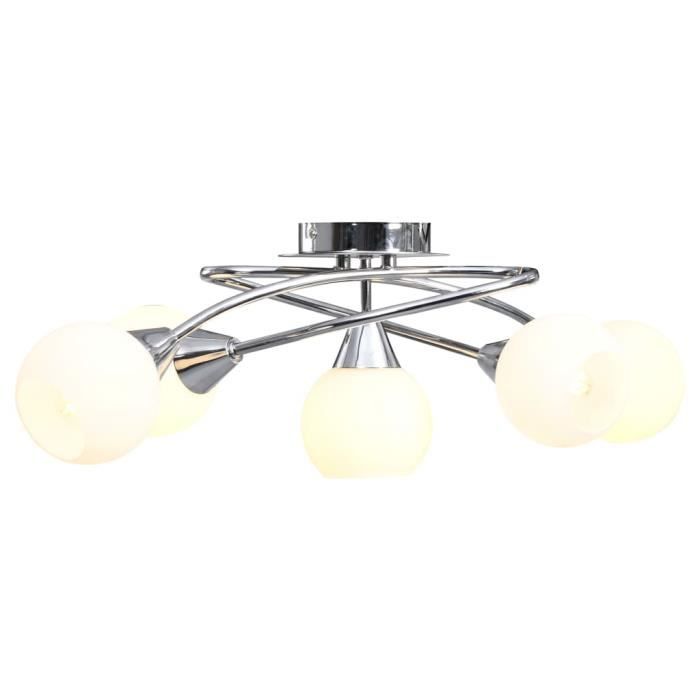 VidaXL Ceiling Light with Glass Shade 5 E14 Bulbs White Bowl
