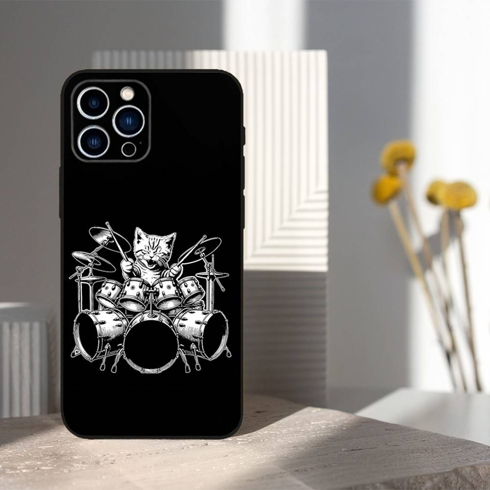 Music Art Drum Drummer Phone Case For iPhone 16,15,14,13,12,11 Plus,Pro Max,XS,X,XR,SE,Mini,8,7,Soft Silicone Black Cover