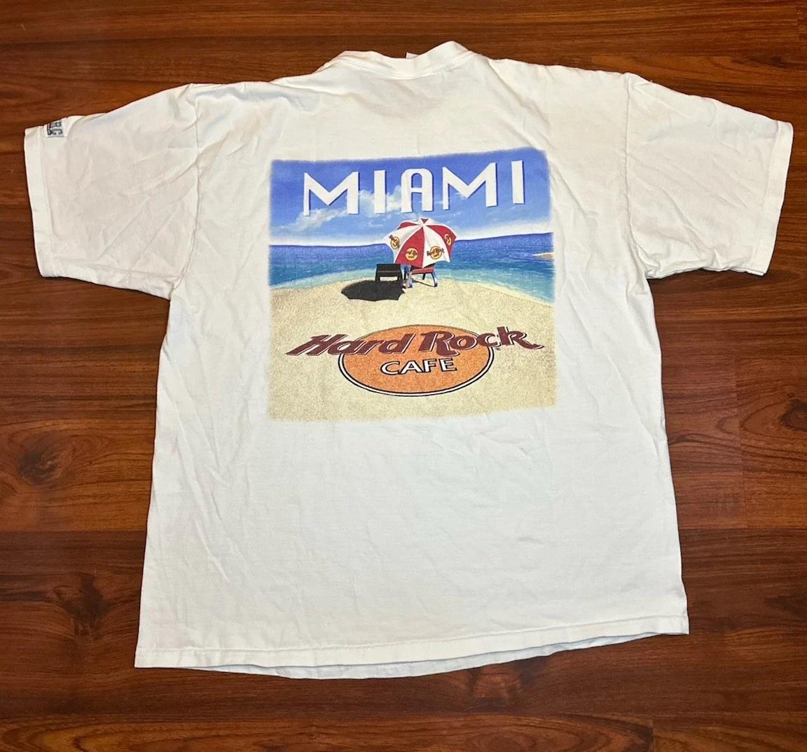 

VTG 90s Hard Rock Cafe Miami Beach White Heavy T-shirt Size XL Mens USA Made L