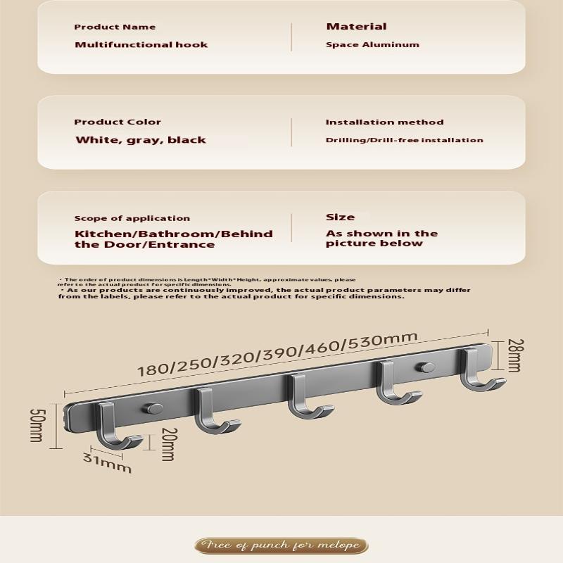 Space Aluminum Bathroom Hook No Drilling Strong Adhesive Coat Hook For Bathroom Kitchen Wall Mounted Clothes Hanger