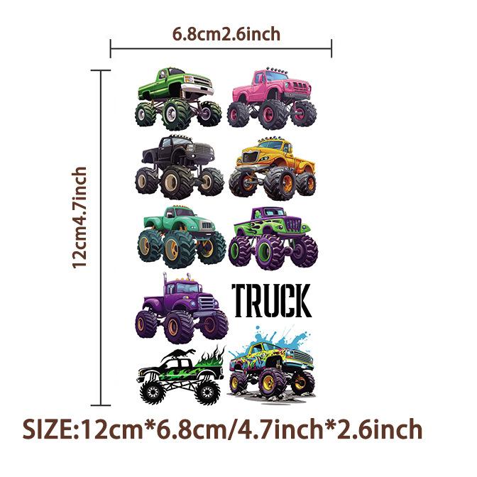 10Pcspack Cool Monster Trucks Tattoo Stickers Cartoon Car Birthday Party Temporary Tattoos Sticker Toys Gifts