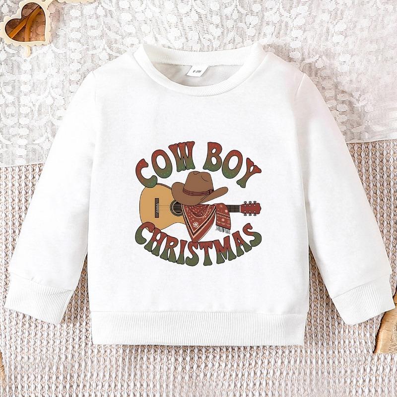 Kids Crewneck Sweatshirt, Cute Cowboy Print Long Sleeve Top