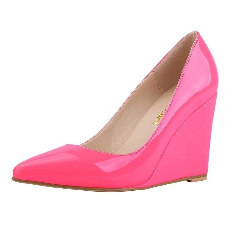 Sexy Pointed Toe Patent Leather High Heels Pumps Women Red Office Wedding Shoes Summer Autumn Wedges  Woman
