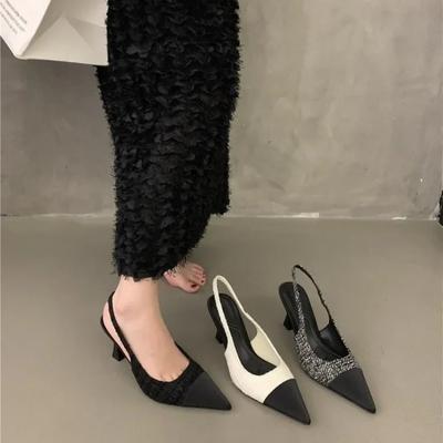 Neue 2024 Sommer Frauen Pumps Spitz Sandalen Slip auf High Heels Sandalen Schwarz Sexy Slingbacks Stiletto Damen Hochzeit Schuhe