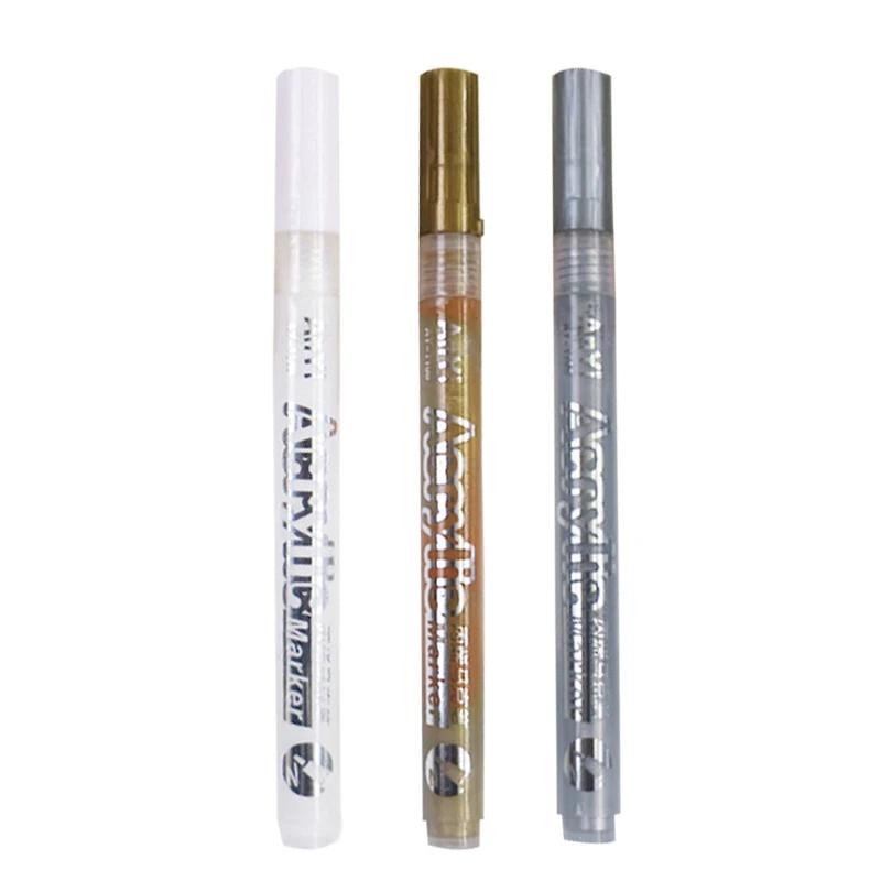 3Pcs/set White Acrylic Paint Pen for Rock Painting, Stone, Ceramic, Glass, Wood, Tire, Fabric Metal, Canvas Extra-fine Tip Black