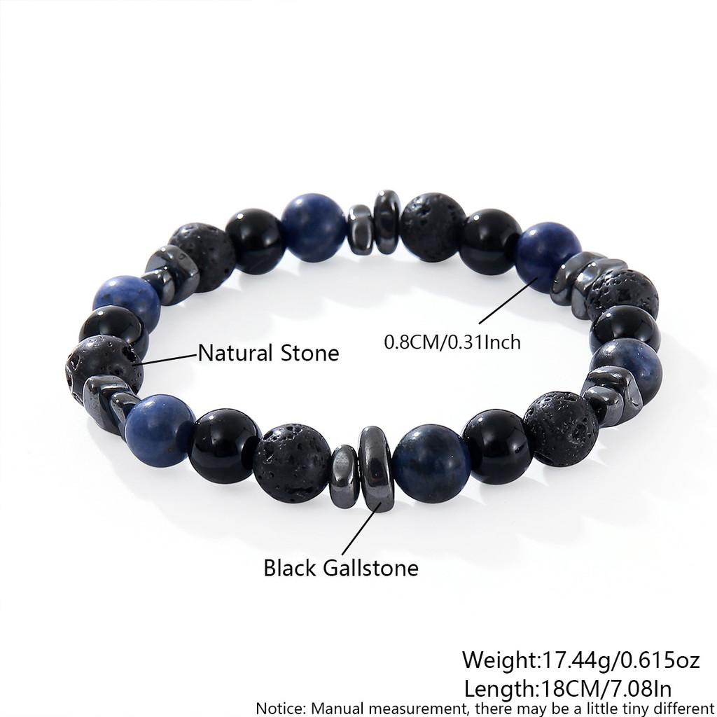 Braccialetto con Perle di Pietra Lavica Naturale e Occhio di Tigre Blu con Distanziatori in Acciaio Inossidabile per Uomo e Donna