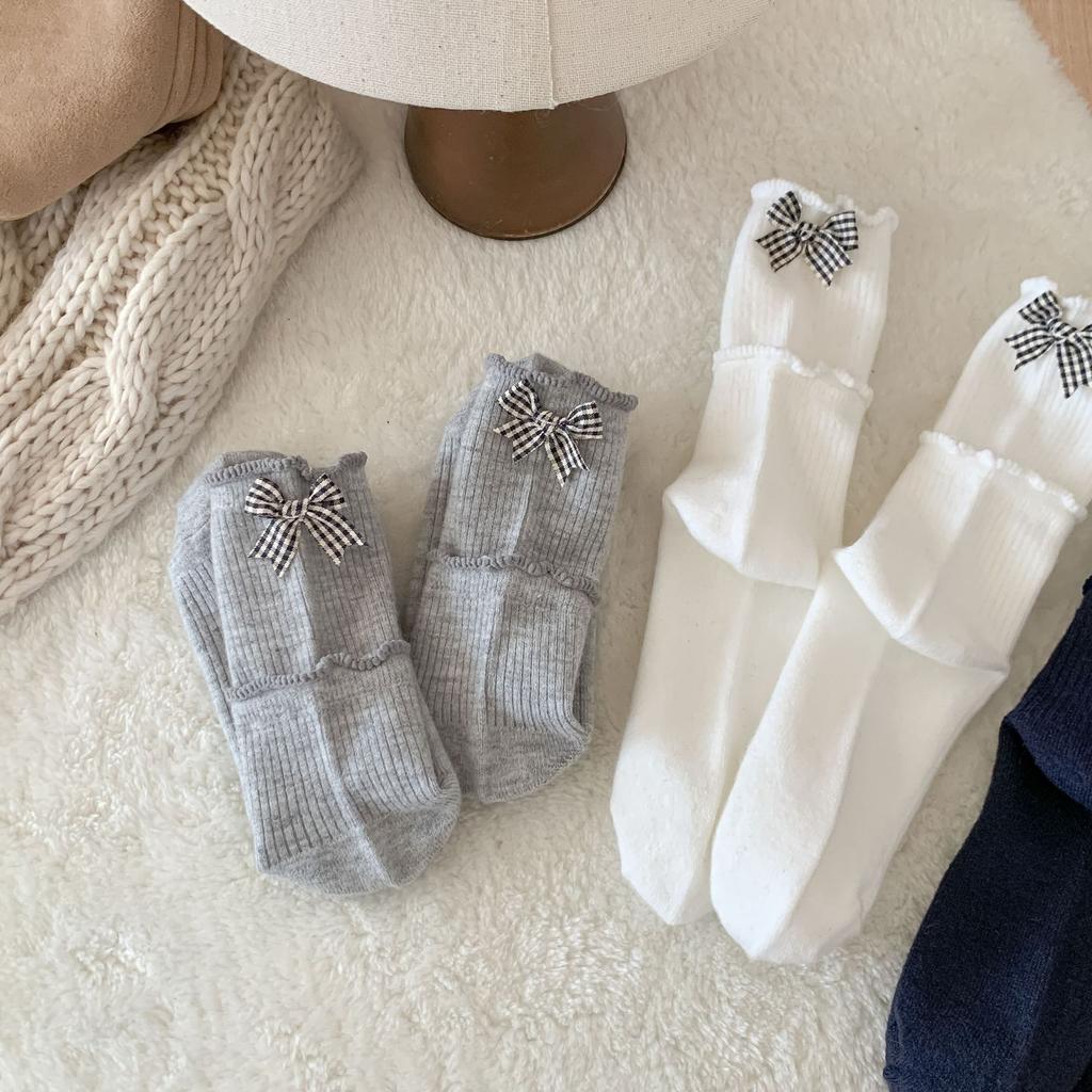 Winter Warm Fleece Socks, College Style Flanging Embroidered Stacking Socks, Children'S Lace Medium Tube Warm Socks