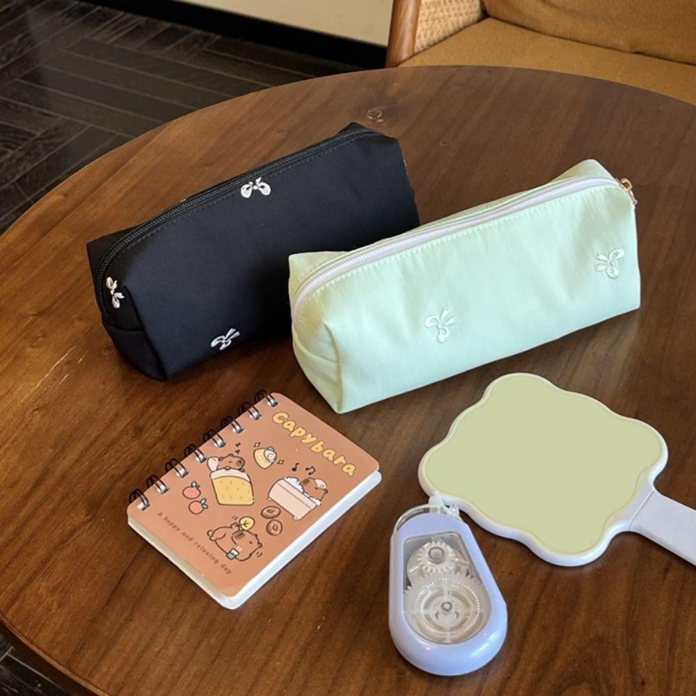 Large Capacity Pencil Case Bowknot Embroidery Stationery Bag  School Office