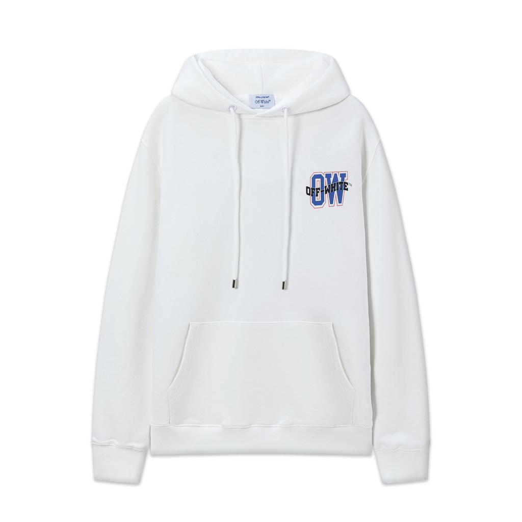 9095 Off-White 2025 Autumn and Winter New OW Blue Letter Arrow Pattern Men's and Women's Hooded Sweatshirt