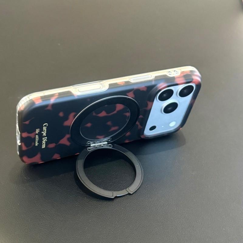 Creative Tortoiseshell Solid Phone Case With Rotating Stand IPhone 17 16 Pro 15