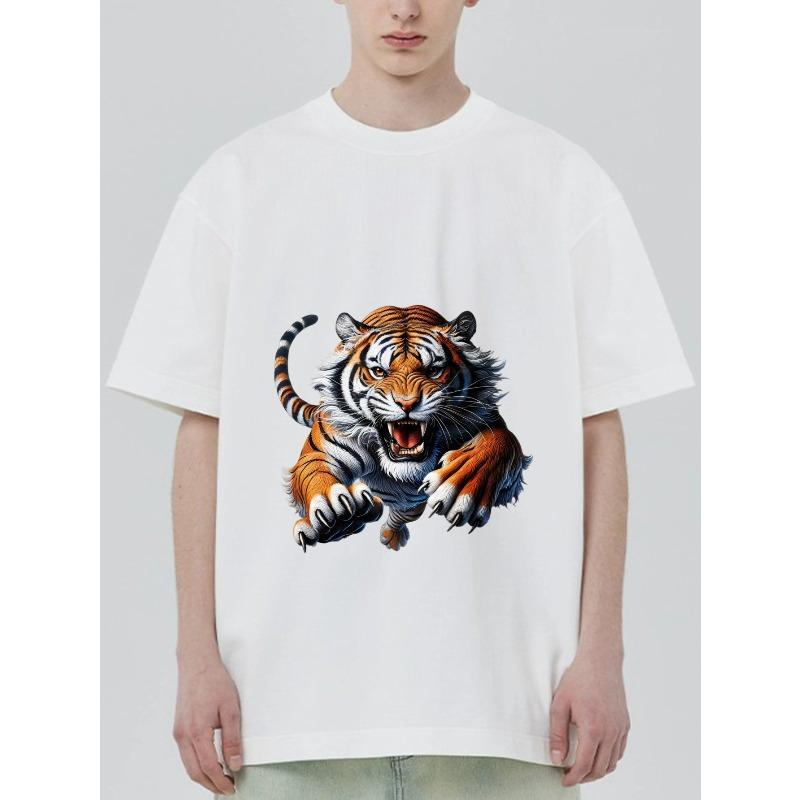 Tiger Graphic T Shirt Black Tiger Animal Print for Casual Wear