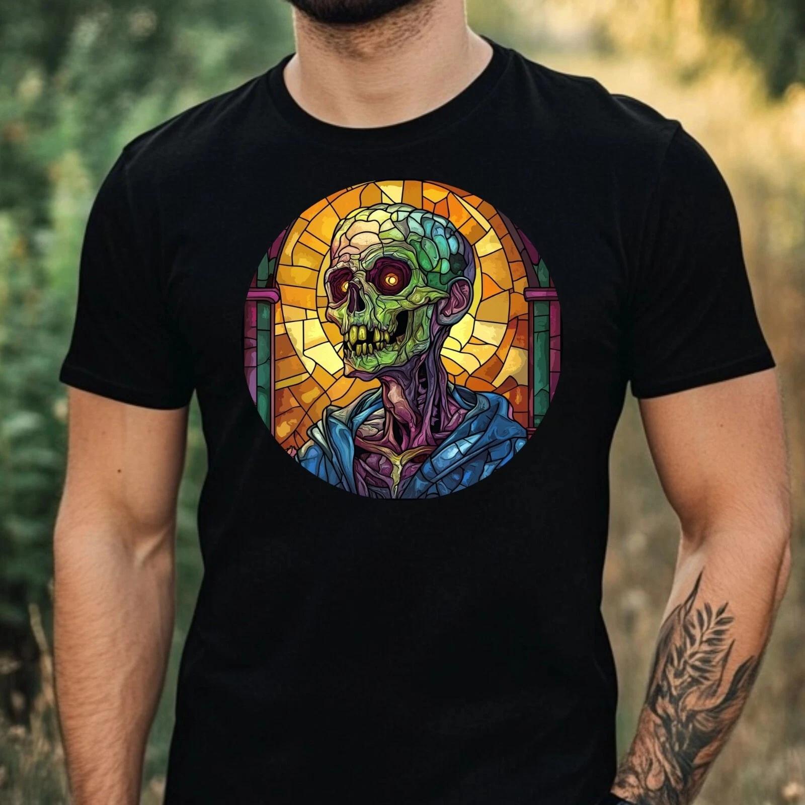 T-Shirt Herren Zombie Buntglas Motiv Baumwolle Größe XS bis 5XL L