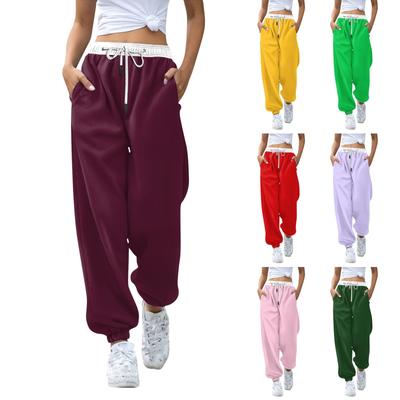 Women's Fashion Sports Color Matching Drawstring Pocket Casual Sweatpants