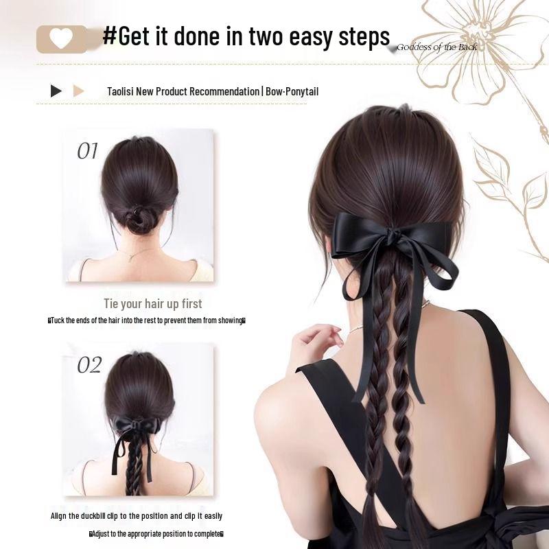 Women's Claw Clip Bow Ribbon Ponytail Braid – Elegant Curly Hair Updo Clip