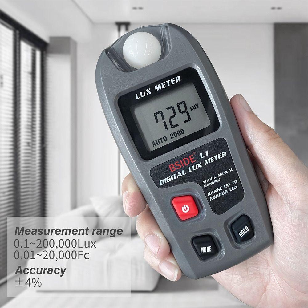 True RMS Handheld Illuminance Meter Max Min LCD 200K Lux/Fc Photometer Lux Tester Digital Light Meter