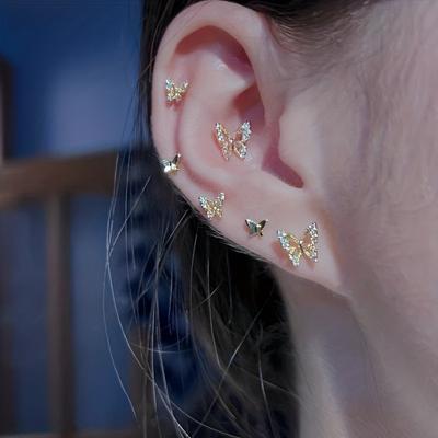 3 Pairs of Exquisite Golden Butterfly Designs and Sparkling Synthetic Zircon Decorative Earrings, Y2K Style Earrings - A Gift for Women